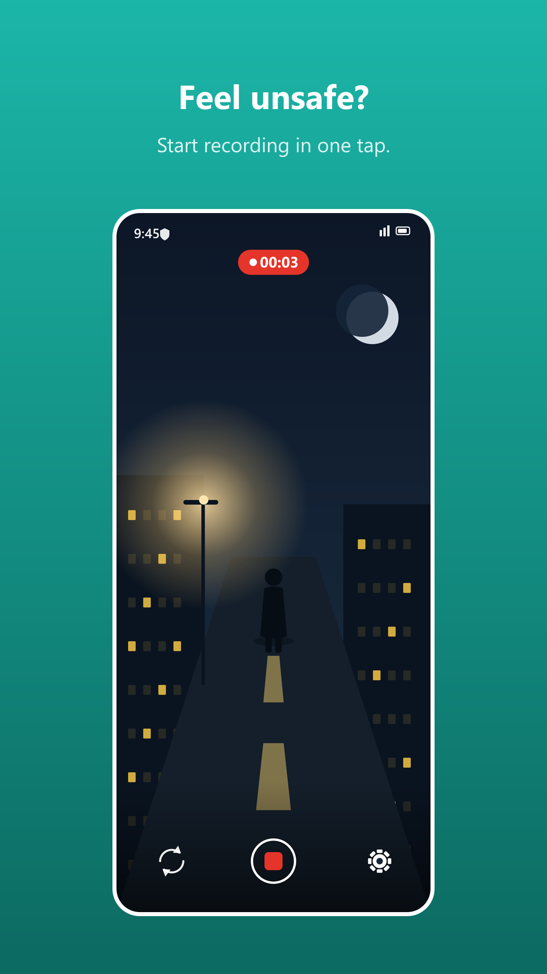 The Witnessed recording screen with the alert countdown armed